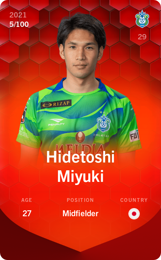 sorare card Hidetoshi Miyuki 2021-22 • Rare 5/100